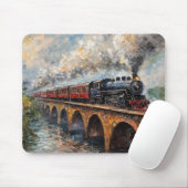 Stoomtrein op een brug - olieverfschilderij muismat (Met muis)