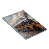 Stoomtrein op een brug - olieverfschilderij notitieboek (Rechterzijde)