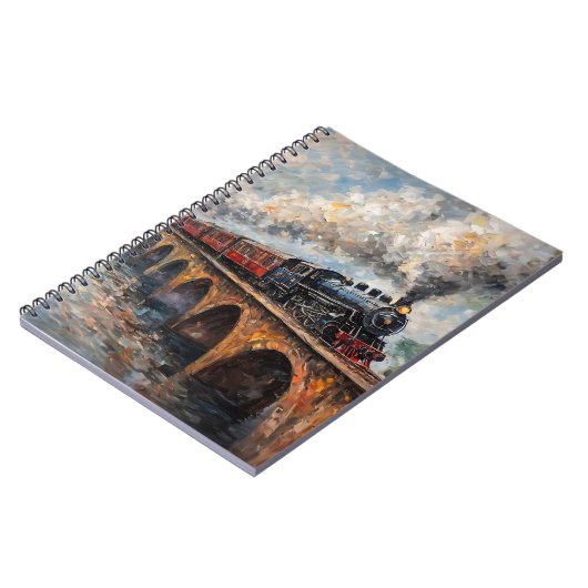 Stoomtrein op een brug - olieverfschilderij notitieboek (Linkerzijde)