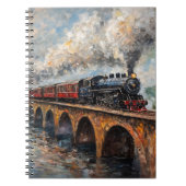 Stoomtrein op een brug - olieverfschilderij notitieboek (Voorkant)