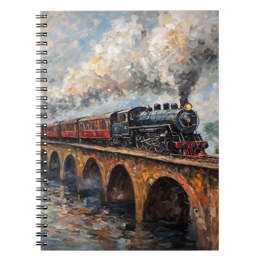 Stoomtrein op een brug - olieverfschilderij notitieboek (Voorkant)