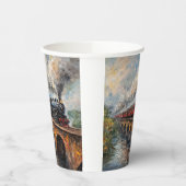 Stoomtrein op een brug - olieverfschilderij papieren bekers (Links)