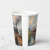 Stoomtrein op een brug - olieverfschilderij papieren bekers (Rechts)