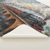 Stoomtrein op een brug - olieverfschilderij sherpa deken (3/4)