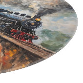 Stoomtrein op een brug - olieverfschilderij snijplank (Hoek)