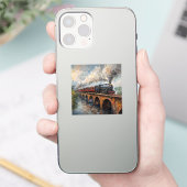 Stoomtrein op een brug - olieverfschilderij sticker (Telefoon)