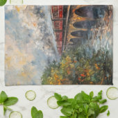 Stoomtrein op een brug - olieverfschilderij theedoek (Gevouwen)