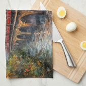 Stoomtrein op een brug - olieverfschilderij theedoek (Quarter Fold)