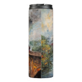 Stoomtrein op een brug - olieverfschilderij thermosbeker (Achterkant)