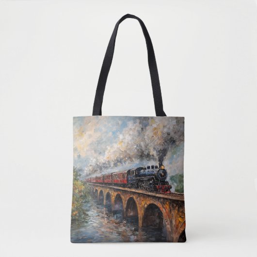 Stoomtrein op een brug - olieverfschilderij tote bag (Voorkant)