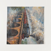 Stoomtrein op een brug - olieverfschilderij wandkleed (Voorkant (horizontaal))