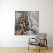 Stoomtrein op een brug - olieverfschilderij wandkleed (In Situ (horizontaal))