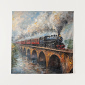 Stoomtrein op een brug - olieverfschilderij wandkleed (Voorkant)