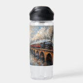 Stoomtrein op een brug - olieverfschilderij waterfles (Achterkant)