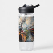 Stoomtrein op een brug - olieverfschilderij waterfles (Links)