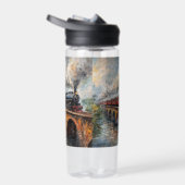 Stoomtrein op een brug - olieverfschilderij waterfles (Rechts)