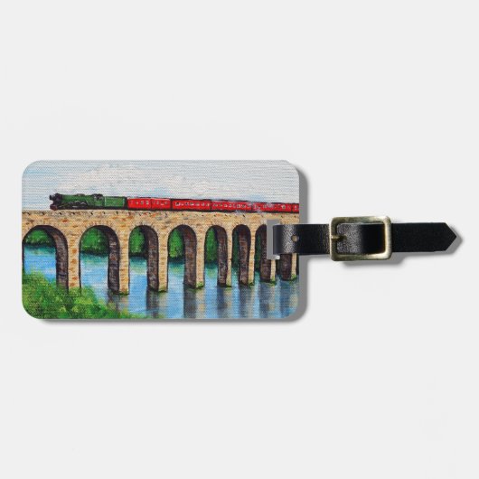 Stoomtrein op een schilderij van Viaduct Bagagelabel (Voorkant horizontaal)