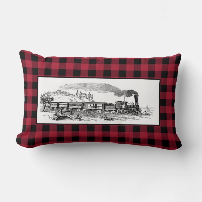  stoomtrein op rode buffelplaat kussen (Voorkant)