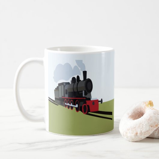  stoomtrein op spoorbaan Art Koffiemok (Met donut)
