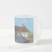 stoomtrein op station matglas koffiemok (Voorkant rechts)