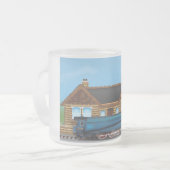 stoomtrein op station matglas koffiemok (Voorkant links)