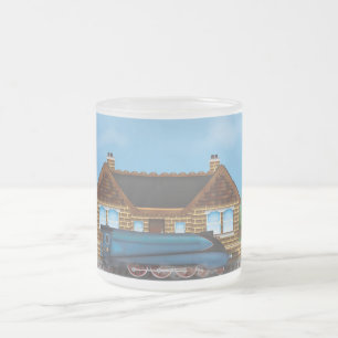 stoomtrein op station matglas koffiemok