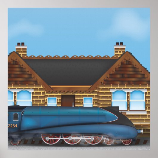  stoomtrein op station poster (Voorkant)