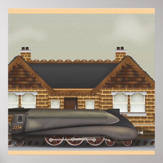  stoomtrein op station poster (Voorkant)