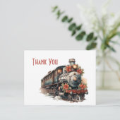 stoomtrein retro kerst dank u briefkaart (Staand voorkant)