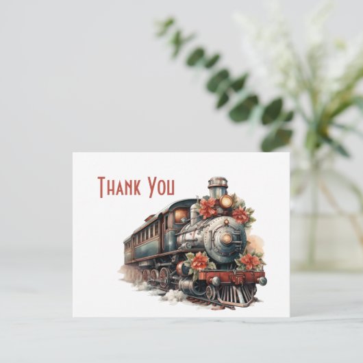  stoomtrein retro kerst dank u briefkaart (Staand voorkant)