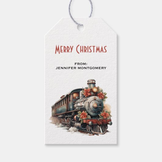  stoomtrein Traditional Christmas Cadeaulabel (Voorkant)