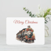  stoomtrein Traditional Christmas Feestdagenkaart (Staand voorkant)