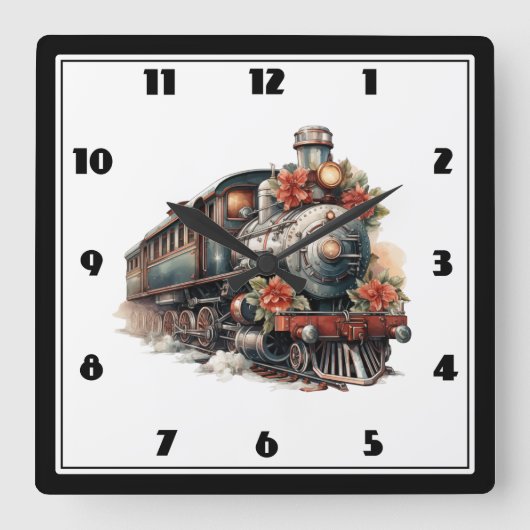  stoomtrein Traditional Christmas Vierkante Klok (Voorkant)