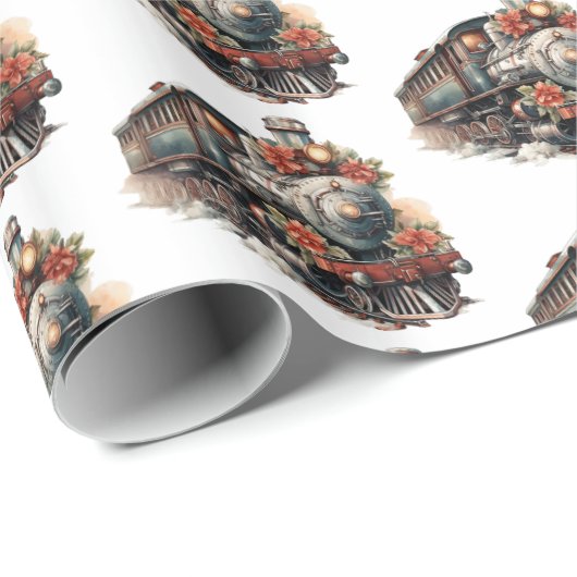  stoomtrein traditioneel kerstpatroon cadeaupapier (Rol Hoek)