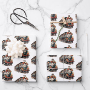 stoomtrein traditioneel kerstpatroon inpakpapier vel