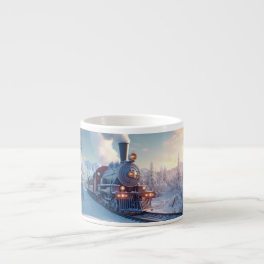  stoomtrein winterbesneeuwde bergen espresso kop (Voorkant)