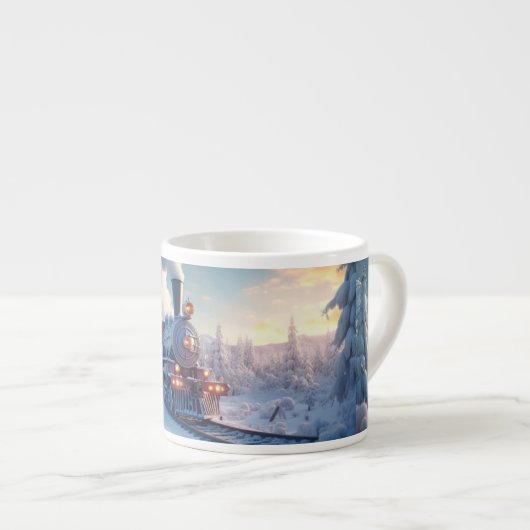  stoomtrein winterbesneeuwde bergen espresso kop (Voorkant rechts)