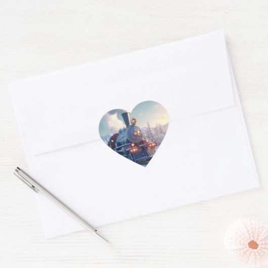  stoomtrein winterbesneeuwde bergen hart sticker (Envelop)