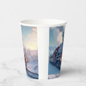  stoomtrein winterbesneeuwde bergen papieren bekers (Rechts)