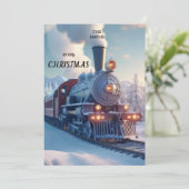  Stoomtrein Winterlandschap Sneeuwberg Feestdagenkaart (Staand voorkant)