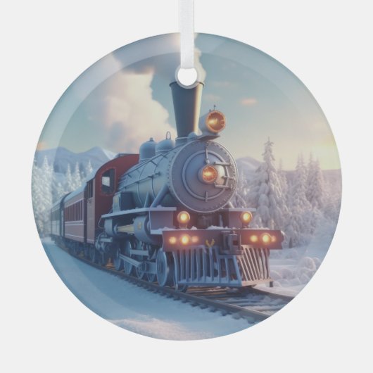 Stoomtrein Winterlandschap Sneeuwberg Glas Ornament (Voorkant)