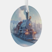 Stoomtrein Winterlandschap Sneeuwberg Glas Ornament (Voorkant Rechts)