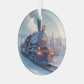 Stoomtrein Winterlandschap Sneeuwberg Glas Ornament (Voorkant links)