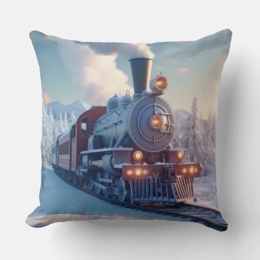  Stoomtrein Winterlandschap Sneeuwberg Kussen (Voorkant)