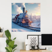  Stoomtrein Winterlandschap Sneeuwberg Poster (Thuiskantoor)