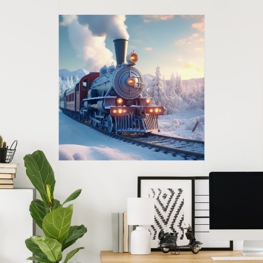  Stoomtrein Winterlandschap Sneeuwberg Poster (Thuiskantoor)