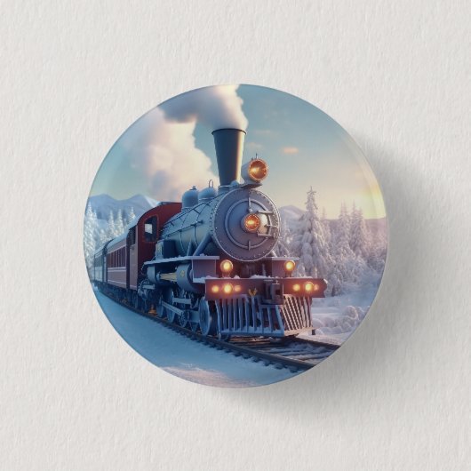 Stoomtrein Winterlandschap Sneeuwberg Ronde Button 3,2 Cm (Voorkant)