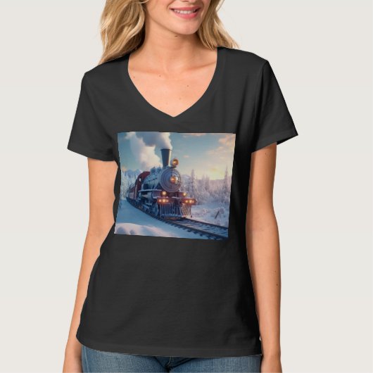  Stoomtrein Winterlandschap Sneeuwberg T-shirt (Voorkant)