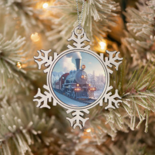 Stoomtrein Winterlandschap Sneeuwberg Tin Sneeuwvlok Ornament