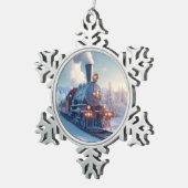  Stoomtrein Winterlandschap Sneeuwberg Tin Sneeuwvlok Ornament (Rechts)